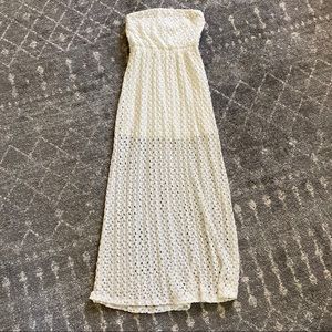 Strapless Cream mini dress with maxi lace overlay